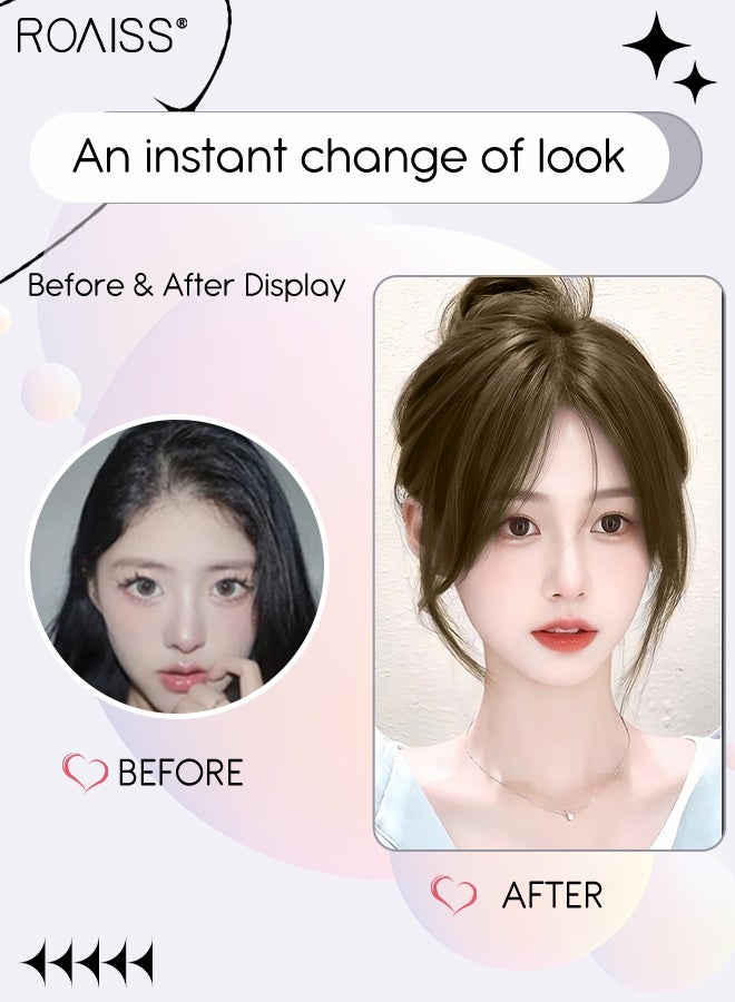 رويس قطعة شعر نسائية غير مرئية بدون خياطة، غرة أنيقة مفروقة من المنتصف، قطعة شعر شبكية داخلية رقيقة تسمح بمرور الهواء، مناسبة للنساء اللواتي يعانين من تساقط شعر خفيف، تغطي الشعر الرمادي وتزيد من كثافة الشعر، بني فاتح، 7×7 سم - Image 4